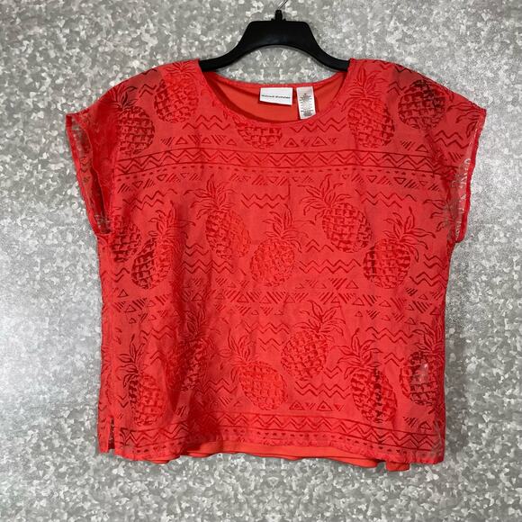 Alfred Dunner Women’s Orange Pineapple Burnout Crop Top - Size 10 - Tropical - Picture 1 of 6